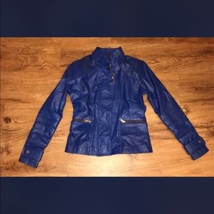 Blue leather jacket